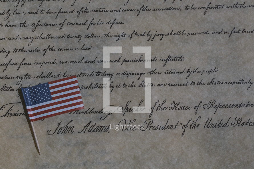 John Adams, Declaration of Independence and American flag 