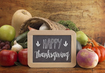 Happy Thanksgiving and a Cornucopia Filled with Fresh Fruits and Vegetables