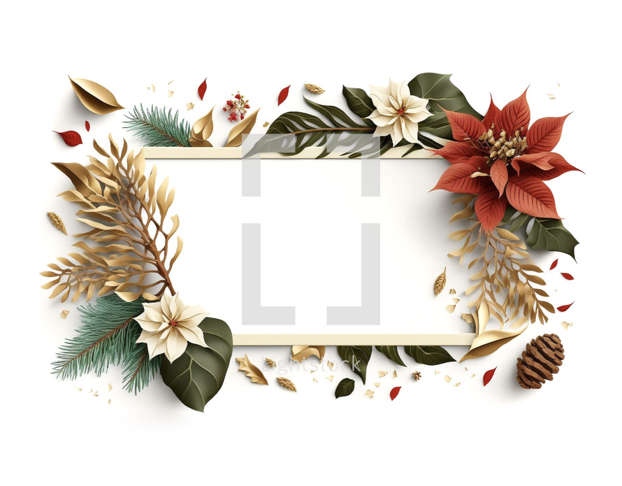 Beautifully elegant layout of flowers and leaves frame around white paper area