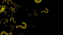 Yellow question marks sign moving right on black background