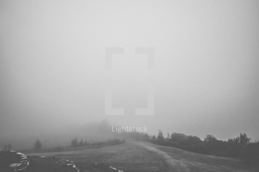 A foggy countryside.