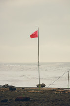 red flag warning on a shore in Tenerife, Spain