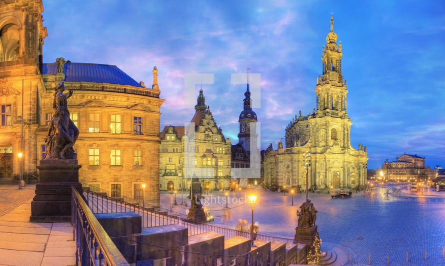 The old city of Dresden at dusk, Germany.