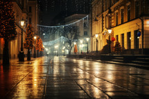 AI Generated Image. Beautiful Christmas decorated city at night