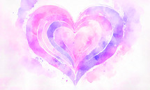 concentric heart watercolor in pink and purple