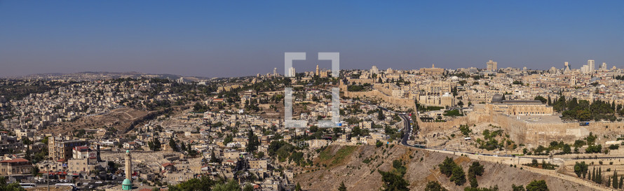 A Panoramic view of the Old City in Jerusalem, Israel. 