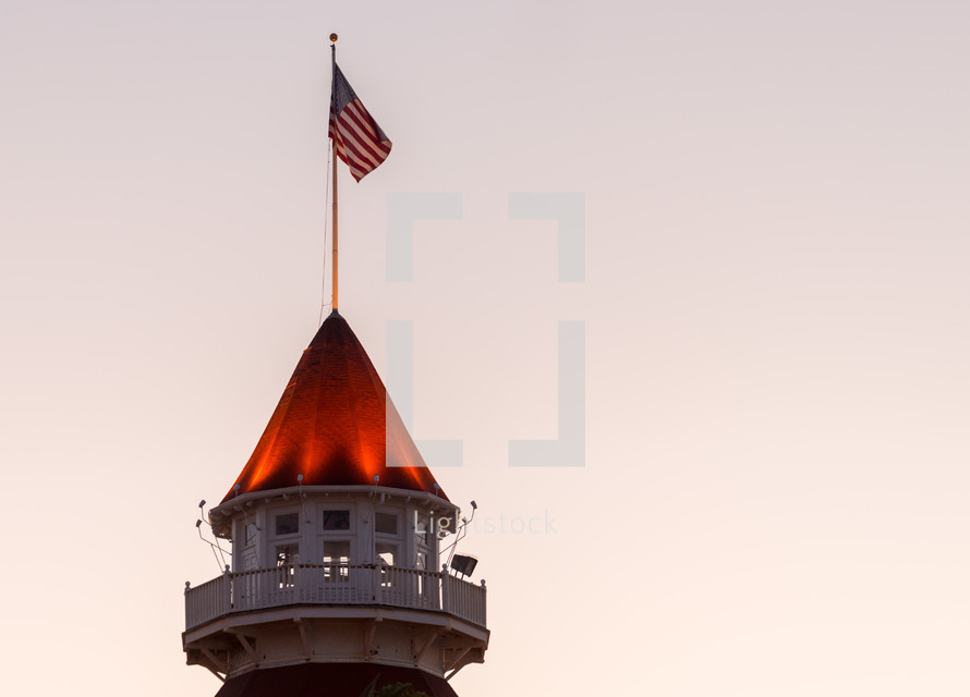 American Flag on a lighthouse tower 