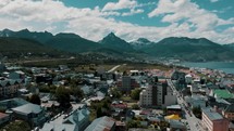Cityscape Of Ushuaia In Tierra del Fuego, Argentina - Aerial Drone Shot