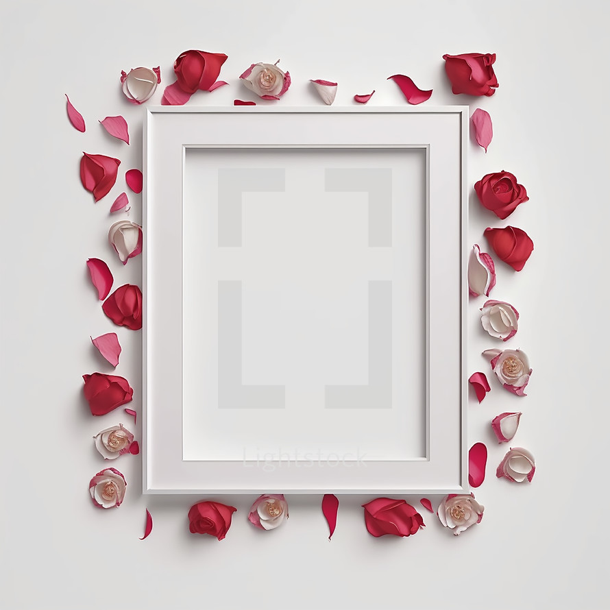 White Frame with Rose Pedals