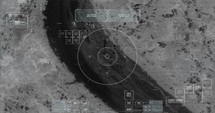 Drone with thermal night vision view of terrorist squad walking with weapons