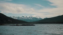 Beagle Channel And Mountains In Ushuaia, Tierra del Fuego, Argentina. wide shot