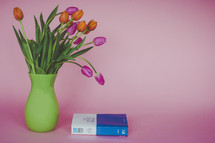 tulips in a vase and Bible 