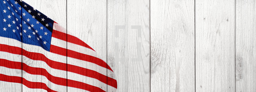 American flag on horizontal wood background 