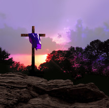 Sunset and Cross with Purple Garment