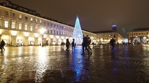 TURIN, ITALY - CIRCA DECEMBER 2019: Night view of Piazza San Carlo square at Christmas time - EDITORIAL USE ONLY