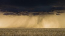 Timelapse of Heavy Rain Falling from Dark Storm Base with Warm Colors.