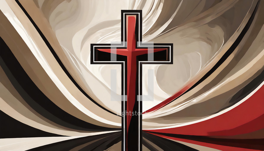 bold red and brown cross with dramatic beige, tan, brown and red background