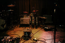 guitar pedals on a stage 