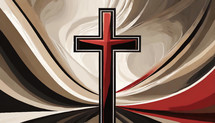 bold red and brown cross with dramatic beige, tan, brown and red background
