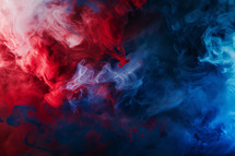 AI Generated Image. Abstract red and blue fluffy ink smoke cloud in a water
