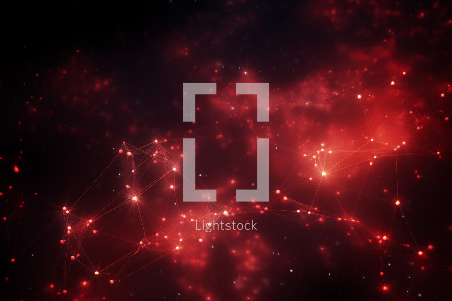 AI generated image. Dark red abstract background with a network grid