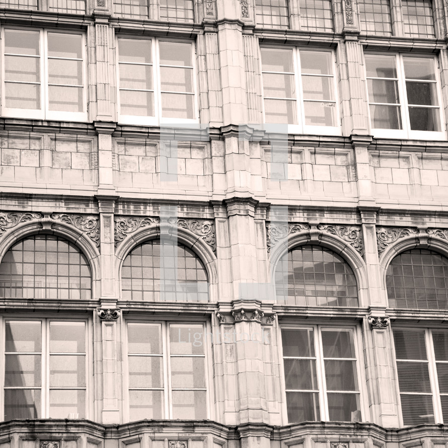 large, windows, old, building, London 