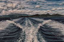 A boat wake on the ocean.