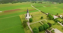 Aerial drone shot fo old church in Sweden