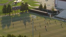 aerial view over a high  soccer team practice