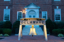 Delaware bell in downtown Dover at night