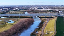Aerial of Trinity River and Levee with Interstate 35 East in the Background	