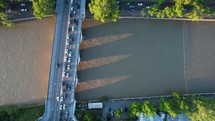 Traffic on a bridge in the evening