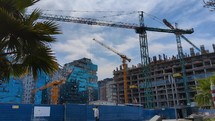 Cranes in building construction, time-lapse
