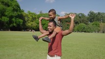 Happy Father and son playing in the park
