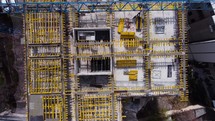 Top aerial view of building construction