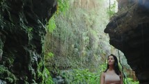 Tourist woman at Sussuapara Canyon in Jalapao Brazil
