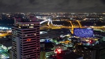 aerial view over Downtown Dallas at night 