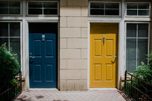 blue and yellow front doors on townhouses in Washington DC
