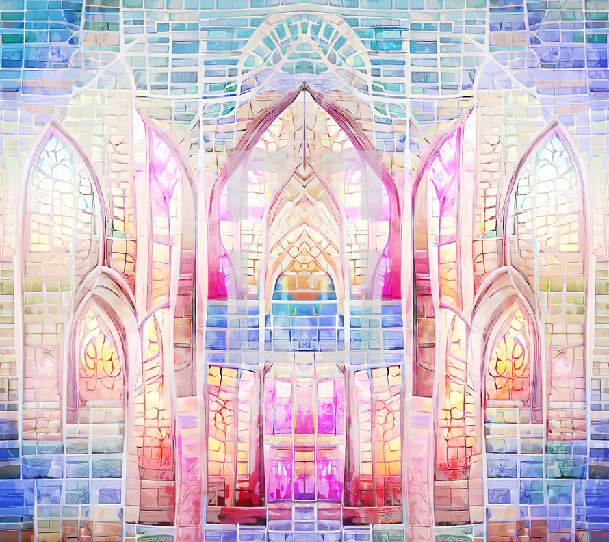 graphic design element of light and bright stained glass arches 