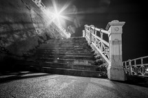 bright light and steps at night 