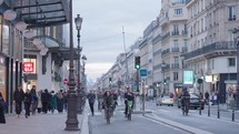 Paris, France - March 18, 2024: March Rue de Rivoli in Paris - A historic and bustling street lined with elegant arcades, luxury shops, and iconic landmarks.