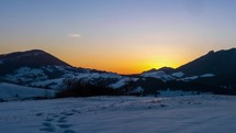 Sunrise in snowy nature landscape in cold winter Time Lapse
