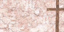 rough brown cross on reddish stone wall