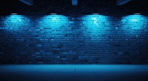 Blue brick wall background with spotlights. 3d rendering toned image