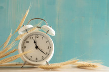 alarm clock with wheat on blue 