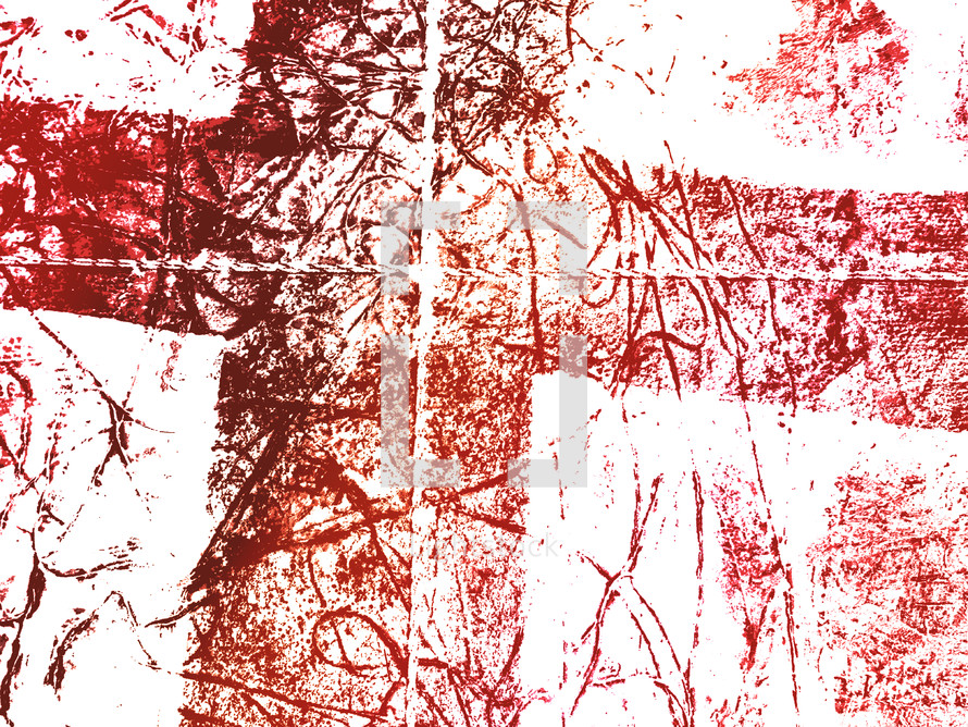rough cross graphic design in brick red, brown and white