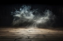 Wooden floor and smoke on a black background. 3d rendering