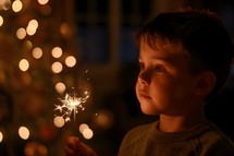 A boy holding sparkles 