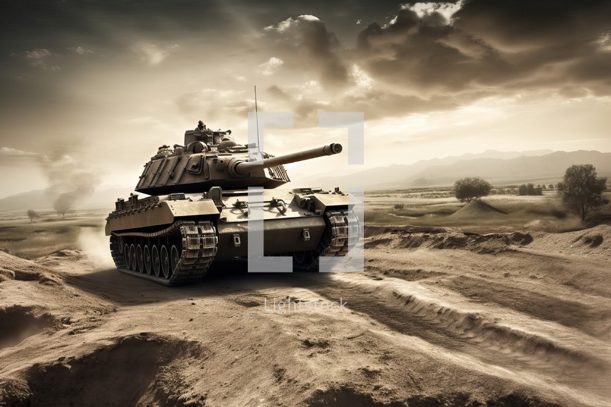 Military Tank in Battlefield