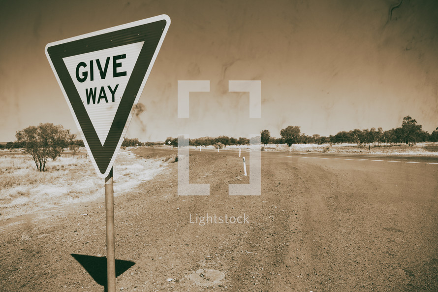 give way sign in Australian outback 